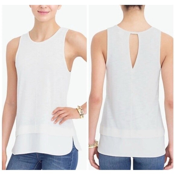 J Crew Drapey Tank Top Silky Hem Ivory Sleeveless Summer Blouse Solid Size S NWT - Picture 2 of 9